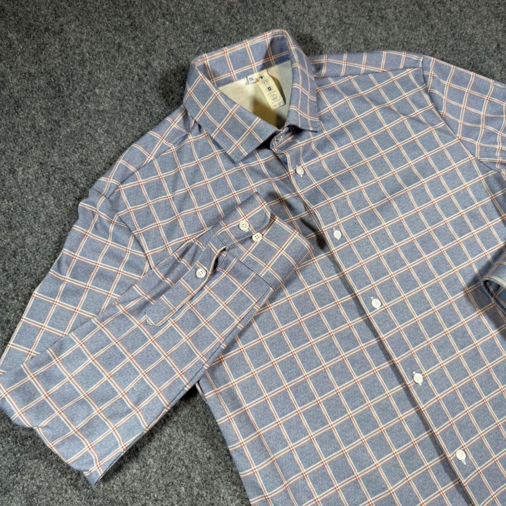 State and Liberty Button Down Shirt Mens XXL Blue Orange Plaid Athletic Stretch